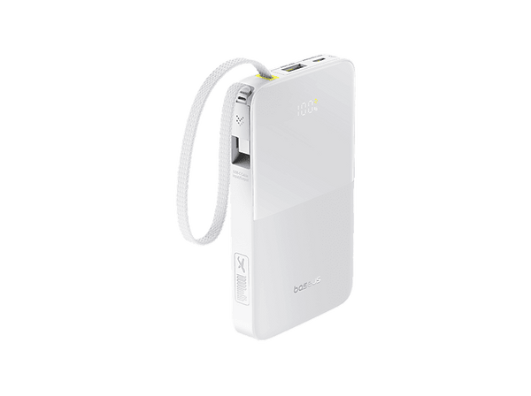 Powerbank - Baseus EnerFill Bipow2 Pro, 10000mAh, 22.5W, Cable retráctil, Carga simultánea ultrarrápida, USB-C, Blanco