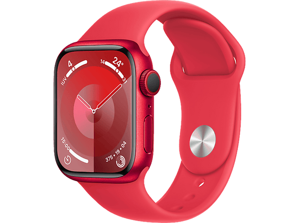 Apple Watch Series 9 (2023), GPS+CELL, 41 mm, Gesto de doble toque, Caja de aluminio roja, Correa deportiva (PRODUCT)RED, Talla M/L