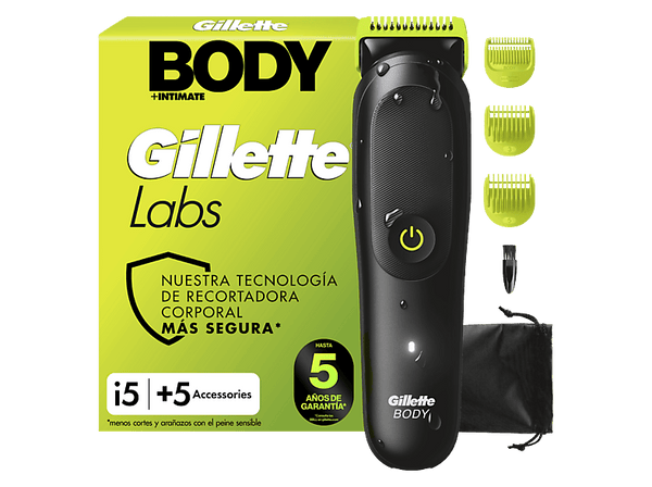 Afeitadora corporal - Gillette Labs i5 Body + Intimate, Recortadora corporal para hombres, Tecnología SkinFirst, Wet&Dry, 3 peines