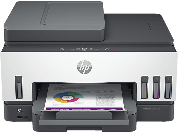 Impresora - HP Smart Tank 7605, Panel táctil, Wi-Fi®, HP Wolf, Aplicación HP Smart, Impresión automática a doble cara, Gris