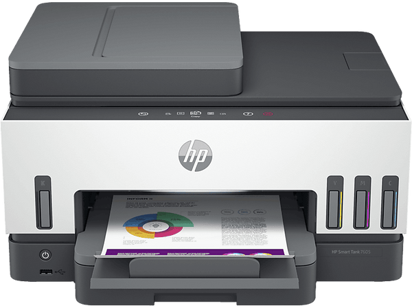 Impresora - HP Smart Tank 7605, Panel táctil, Wi-Fi®, HP Wolf, Aplicación HP Smart, Impresión automática a doble cara, Gris