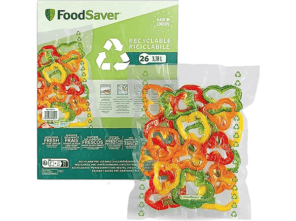 Bolsas de envasado - Foodsaver FSBE3202X-01, Plástico mixto, 26 bolsas, 3.78 l, Aptas para congelar y cocer, Transparente
