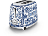 Tostadora - Smeg Blu Mediterraneo por D&G, 950 W, 2 Ranuras, Rebanadas cortas, 6 Niveles tostado, 50's Style