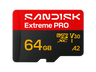 Tarjeta Micro SD - SANDISK Extreme Pro, 64 GB, Hasta 200 MB/s de lectura, 5K y 4K UHD, V30, A2, U3, UHD-I, Adaptador SD, Negro