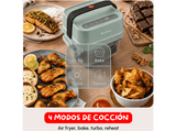 Freidora de aire - Moulinex Crisp & Go, Apilable y portátil, 2 cestas, 1.4L, 3.8L, 4 modos de cocción, 1700 W, Ajuste manual de temperatura, Verde