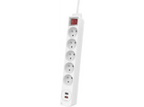 Regleta - Hama 00223186, 5x Enchufes, 1x USB-A, 1x USB-C, 18W, Interruptor, Blanco