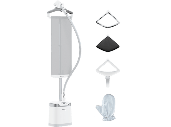 Plancha de vapor vertical - Rowenta Pro Style Care IS8470, 2000 W, 1.3 L, 42 g/min, Sistema Press & Steam, 4 niveles vapor, Calentamiento 45 s, Blanco