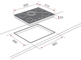 Placa vitrocerámica - Teka 10210002 TR 951, 5 zonas, Zona grande 27 cm, Cristal biselado, Stop&Go, 90 cm, Negro