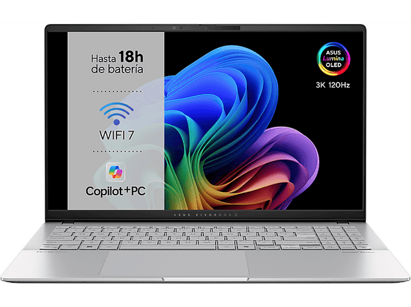 Portátil - ASUS Vivobook S 15 S5507QA-MA091W Copilot+ PC, 15.6" WQHD+, Snapdragon® X1E78100 45 TOPS, 16GB RAM, 1TB SSD, Adreno GPU, W11