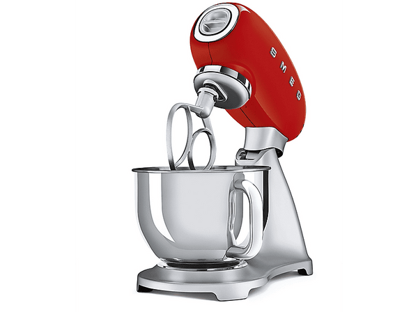 Robot amasador - Smeg SMF02RDEU, Amasador, 800W, 4.8l, 10 velocidades, 6 accesorios, Acero inoxidable, Rojo