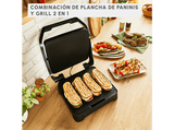 Sandwichera - Moulinex GI272D10, 2000 W, 2 en 1, Grill & sandwichera, Antiadherente, 4 a 6 raciones, Inox