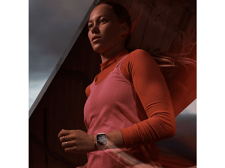 Apple Watch Series 9 (2023), GPS+CELL, 45 mm, Gesto de doble toque, Caja de aluminio rosa, Correa deportiva rosa, Talla S/M