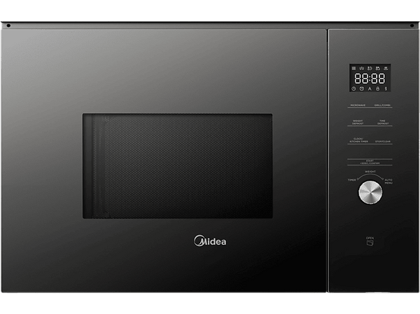 Microondas con grill integrable - Midea MBMTG925E-BK, 900 W, 1200W Potencia Grill, 7 Funciones, 25l, Cristal Negro