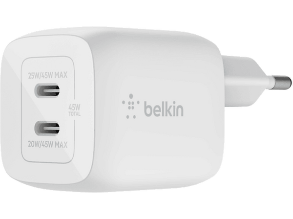 Cargador - Belkin BoostCharge Pro, USB-C, 45 W, Carga Rápida, Tecnología GaN, Blanco