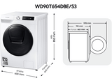 Lavadora secadora - Samsung WD90T654DBE/S3, 9 kg lavado, 6 kg secado, EcoBubble™, 1400 rpm, 24 programas, Blanco