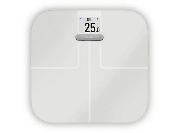 Báscula de baño - Garmin Index™ S2, Wi-Fi, Autonomía de 9 meses, Hasta 181.4 kg, 4 pilas AAA, Blanco
