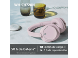 Auriculares inalámbricos - Sony WH-CH720NP, Cancelación ruido (Noise Cancelling), 35h, Carga Rápida, Con Asistente, Bluetooth, De Diadema, ANC, Rosa