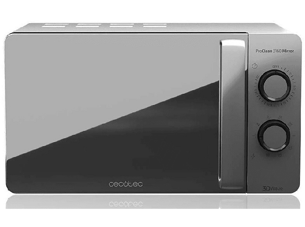 Microondas con grill - Cecotec Proclean 3160 Mirror, 700 W, 6 niveles, Descongelacióm, 20 l, Plata