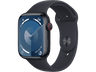 Apple Watch Series 9 (2023), GPS+CELL, 45 mm, Gesto de doble toque, Caja de aluminio medianoche, Correa deportiva medianoche, Talla S/M