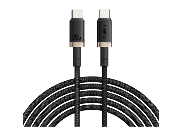 Cable USB - Baseus Dura, Tipo-C a Tipo-C, 100 cm, 240W, Carga rápida, Ultrarresitente, Negro y Dorado