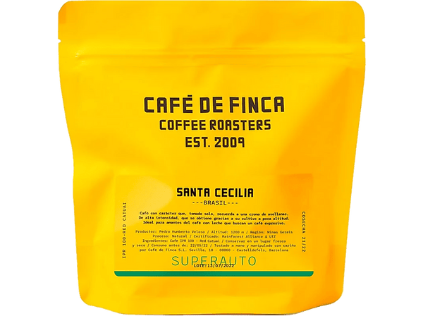 Café en grano - Café de Finca Brasil Santa Cecilia, IPR 100 – Red Catuai, Crema avellana, Intensidad alta, Apto para Cafeteras Superautomáticas, 1 kg