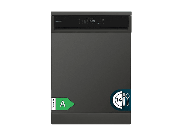 Lavavajillas - Cecotec Bolero Aguazero 6800 Dark, 14 cubiertos, Clase A, Inverter Plus Duo, 8 programas, SteamMax, BlueWater, O2 Dry, Negro