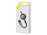 Cable USB - Baseus 3-en-1 Bright Mirror, 100W, Cable retráctil, Carga rápida multidispositivo, USB-C a USB-C-Lightning-Micro, 110 cm, Negro