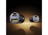 Cargador coche - Baseus Tiny Star Mini, Universal, Tipo-C y USB, 30W, Con cable, Negro Cosmic