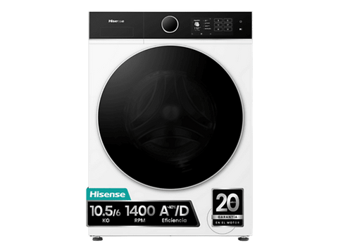 Lavadora secadora - Hisense WD5I1045BWQ, 10.5/6 Kg, iFit, WiFi, Programa especial mascotas, Blanco
