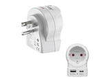 Adaptador de viaje - Hama 00223479, De EU a US, Con 2 puertos USB, 20W,  Blanco