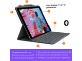 Funda con teclado - Logitech Slim Folio, Bluetooth, para iPad 2019 10.2, Teclas de acceso directo, Tres modos de uso, Batería hasta cuatro años, Gris