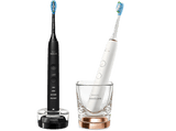 Cepillo eléctrico - Philips DiamondClean 9000 HX9914/57, 2 unidades, Tecnología sónica, Sensor de presión, Temporizadores intuitivos, Negro y oro rosa