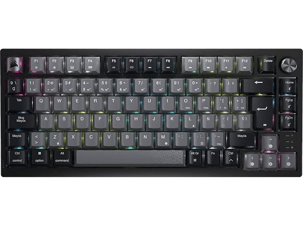 Teclado gaming - Corsair K65 PLUS WIRELESS, USB, Teclas iluminadas, 75% Tamaño, Plateado y Gris oscuro
