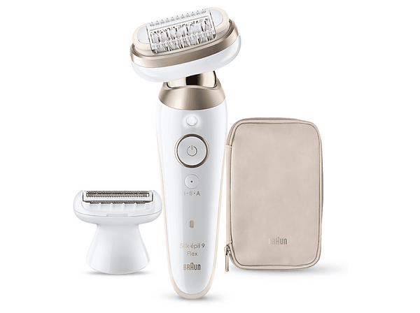Depiladora - Braun Silk·épil 9 Flex 9-030 3D, En seco y en mojado, Cabezal flexible en 3D, Piel suave duradera, 2 accesorios adicionales, Oro