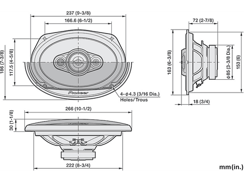 Altavoces coche - Pioneer TSA6971F, 600 W, Coaxial de 4 vías, 4 ohm, Negro