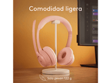 Auriculares inalámbricos - Logitech Zone 300, Bluetooth, Micrófonos (volteable) con cancelación de ruido, Hasta 20h batería, Multidispositivo, Rosa
