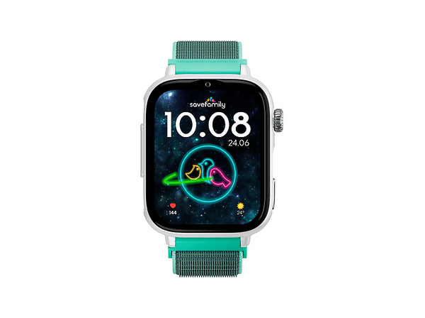 Smartwach infantil - Save Family SaveWatch Plus 2, Correa 22 cm, IP68, WiFi, GPS, 680 mAh, Pantalla AMOLED, Blanco/Verde