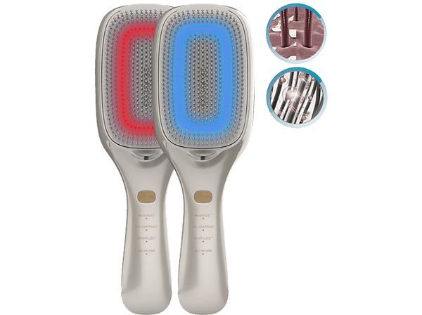 Moldeador - Cecotec HairCare Revitalize Champagne, 5 tecnologías, Luz LED, Iones negativos, Láser de baja potencia, Cepillo imantado, Gold