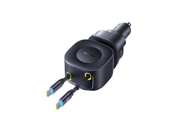 Cargador coche - Baseus PrimeTrip VR2 Max, Universal, Tipo C y USB, Sistema retráctil magnético, Carga rápida multidispositivo, Giro 450º, 100W, Negro