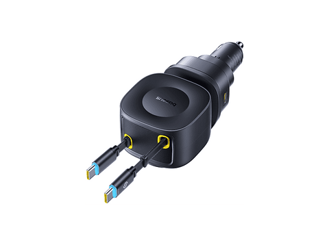 Cargador coche - Baseus PrimeTrip VR2 Max, Universal, Tipo C y USB, Sistema retráctil magnético, Carga rápida multidispositivo, Giro 450º, 100W, Negro