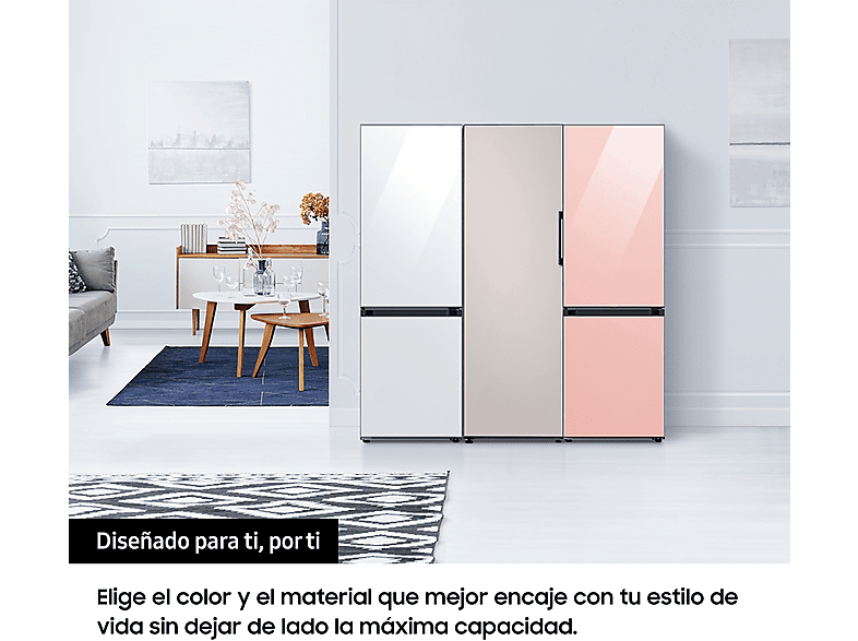 Frigorífico combi - Samsung BESPOKE SMART AI RB34C7B5D3K/EF,  No Frost, 185.3 cm, 344l, All Around Cooling, Metal Cooling, WiFi, Clean Peach