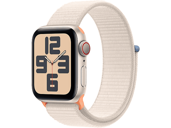 APPLE Watch SE (2023), GPS+CELL, 40 mm, Caja de aluminio blanco estrella, Vidrio delantero Ion-X, Correa Sport Loop blanco estrella