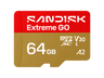 Tarjeta Micro SD - SANDISK Extreme GO, 64 GB, Hasta 170 MB/s de lectura, UHS-I, Vídeos en 5K y 4UHD, U3, V30, A2, C10, Apta Drones, Oro