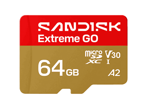 Tarjeta Micro SD - SANDISK Extreme GO, 64 GB, Hasta 170 MB/s de lectura, UHS-I, Vídeos en 5K y 4UHD, U3, V30, A2, C10, Apta Drones, Oro