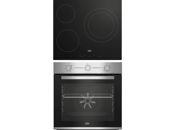 Pack Horno + Encimera - Beko BBSE12120XD, Vitrocerámica, 3 zonas, Negro + Horno Multifunción, 72 l, Inox