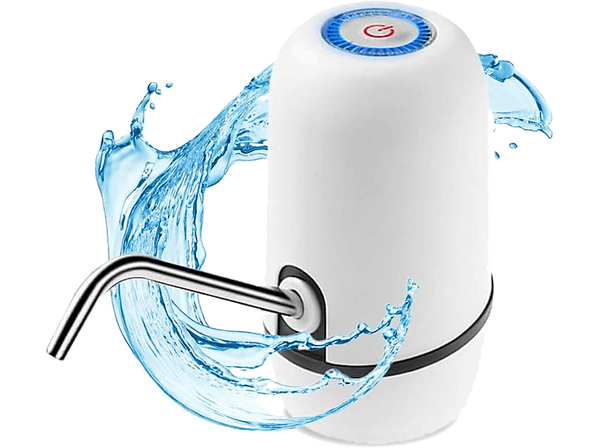 Dispensador de agua - NK Waterdis, Tubo acero inoxidable, USB, 1200mAh, Para botellas de hasta 18.9 l, Blanco