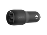 Cargador USB para coche - Belkin CCB001btBK, Dispositivos con carga USB-A, Doble puerto, 24W con 12 vatios por puerto, Negro