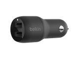 Cargador USB para coche - Belkin CCB001btBK, Dispositivos con carga USB-A, Doble puerto, 24W con 12 vatios por puerto, Negro