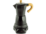 Cafetera tradicional - Jocca 2188N, 0.26 l, Aluminio, 480 W, 6 Tazas, Italiana, Eléctrica, Sin Cables, Negro/Madera