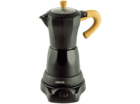 Cafetera tradicional - Jocca 2188N, 0.26 l, Aluminio, 480 W, 6 Tazas, Italiana, Eléctrica, Sin Cables, Negro/Madera
